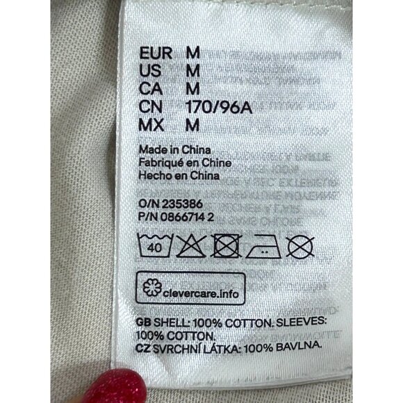 H&M Women Top M Beige Round Neck Short Voluminous Balloon Sleeves Cotton Stretch - Picture 10 of 11